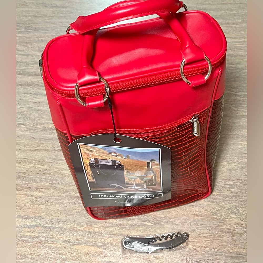 NWT Primeware Inc thermal insulated 2-bottle wine carrier with corkscrew